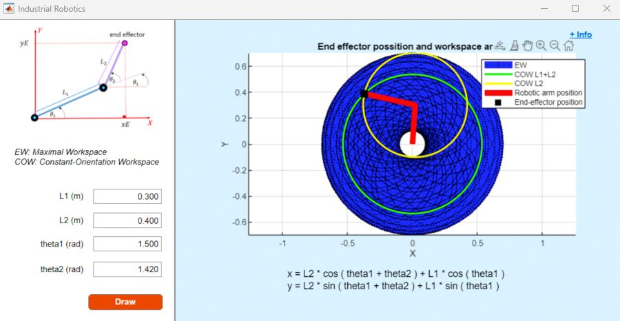  Screenshot of MATLAB App Designer design view showing an industrial robotics workspace app project.