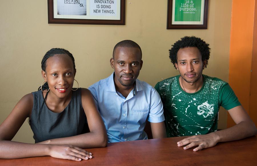 Mama-Ope Founders: Olivia Koburongo (left), Brian Turyabagye (center), Besufekad Shifferaw (right)