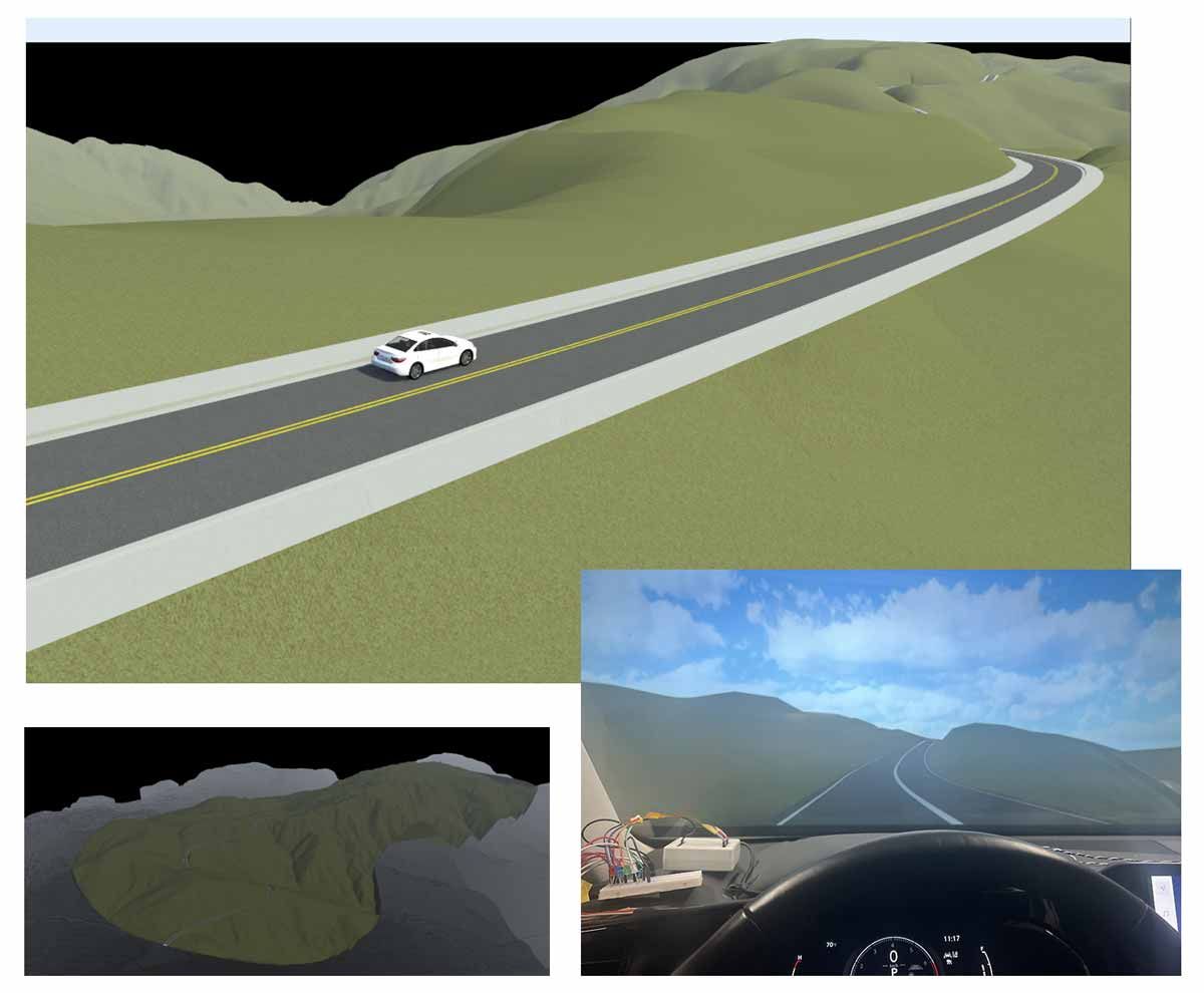 A screenshot of simulated road conditions in RoadRunner. 