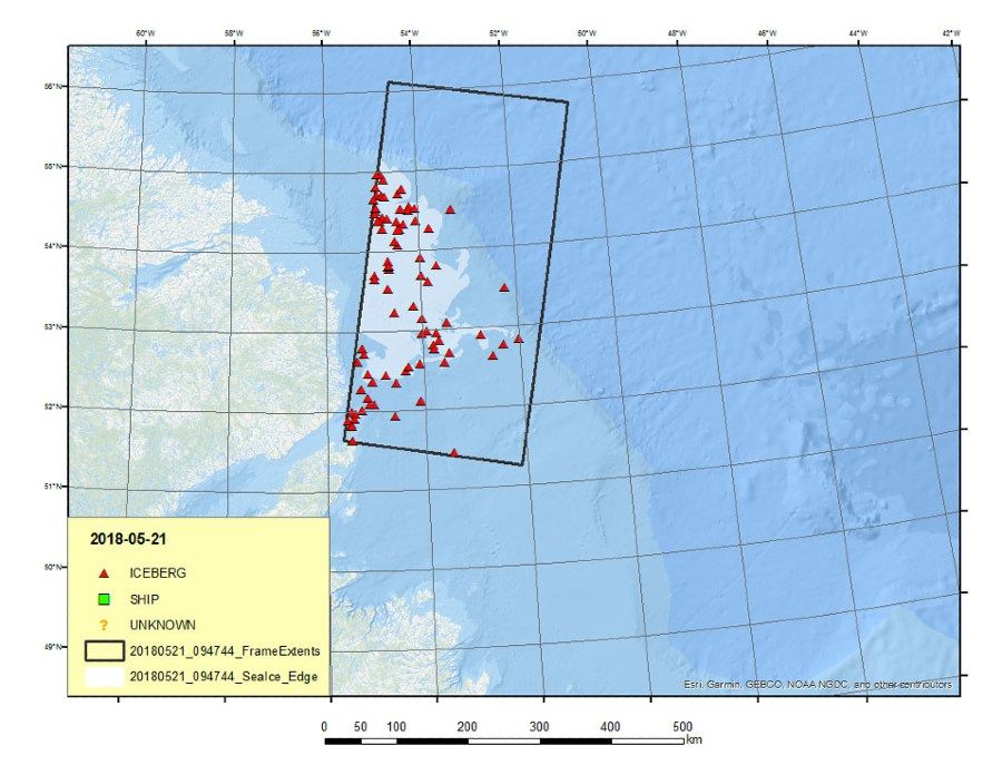 Figure 5. Iceberg locations plotted on a map.