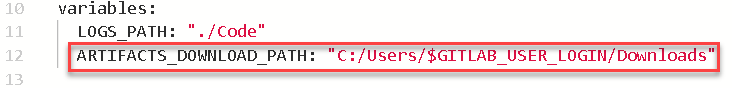YAML file showing an example artifact download path.