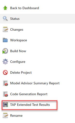 A screenshot of a dropdown menu on the dashboard with “TAP Extended Test Results” highlighted.