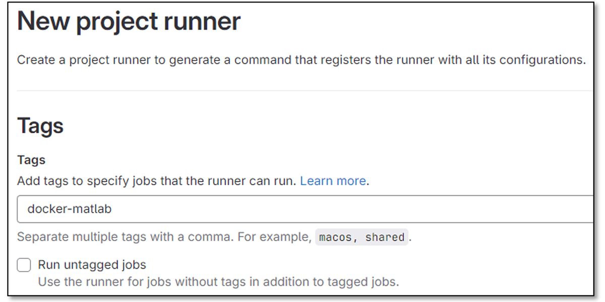 A screenshot showing the GitLab interface for creating a new project runner, including fields for tag input and a button to initiate runner creation for pipeline jobs.