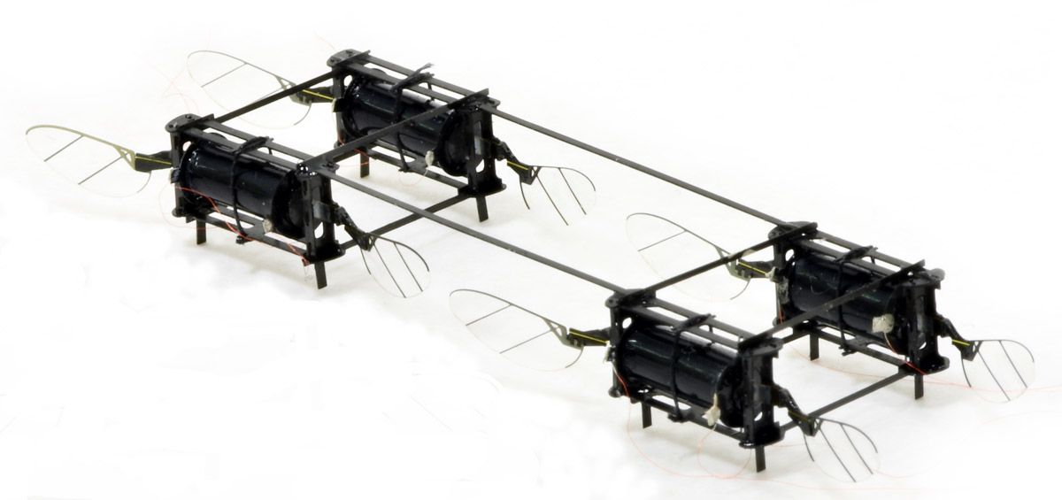 MIT’s aerial microrobot with four soft actuators.