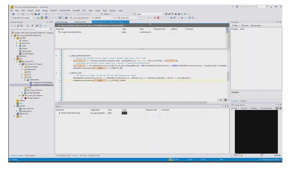 A screenshot showing system integration of a deep learning model with TwinCAT Vision.