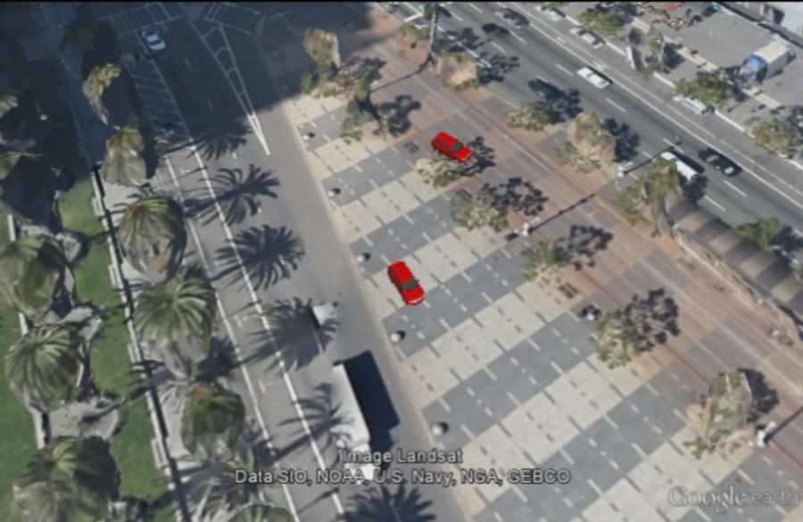 Figure 4. A Google Earth rendering of a simulated SERS ground vehicle.