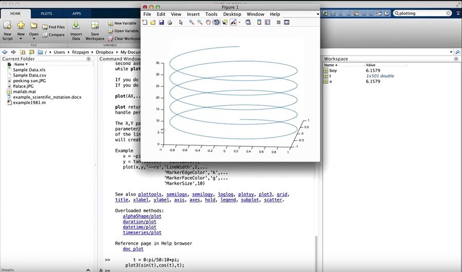 Figure 1.  A video lecture on plotting in MATLAB that demonstrates how to create a 3D plot of a helix with just two lines of MATLAB code.