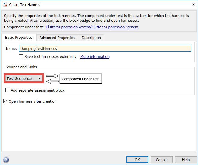 Figure 3. Test harness dialog box in Simulink.