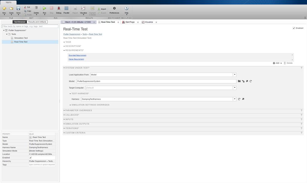 Figure 11. Test Manager interface for setting up a real-time test.
