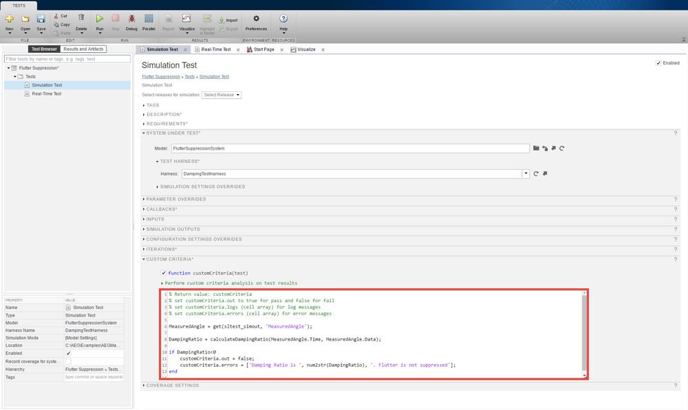 Figure 7. Setting up the cleanup callback for custom criteria in the Test Manager interface.
