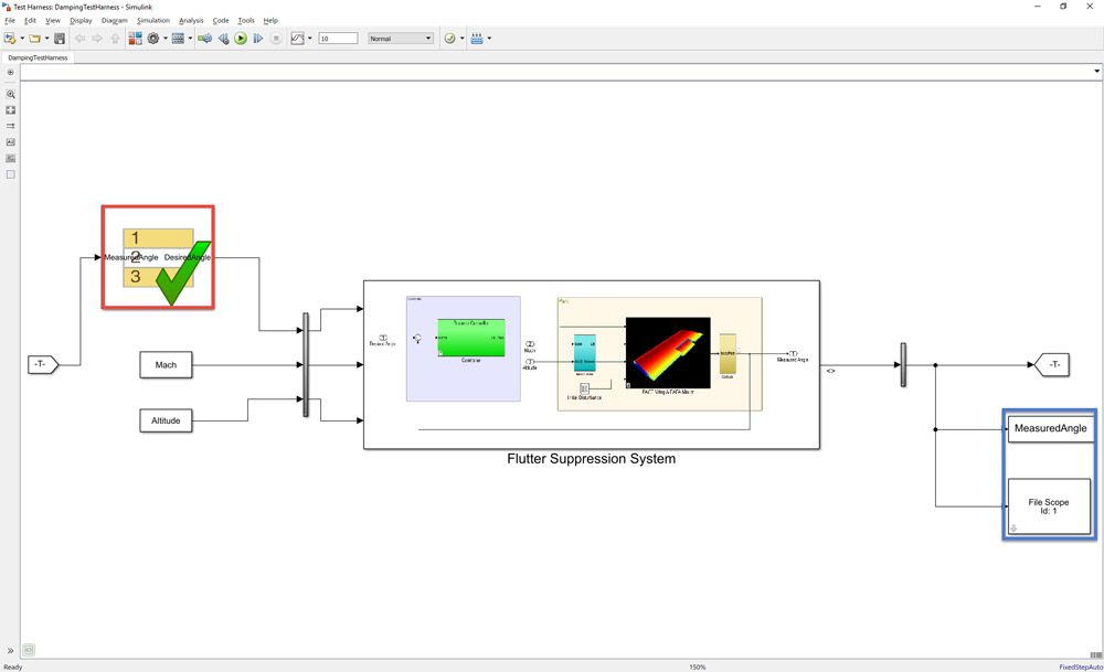 Figure 4. Test harness model with Test Sequence block and data logging.