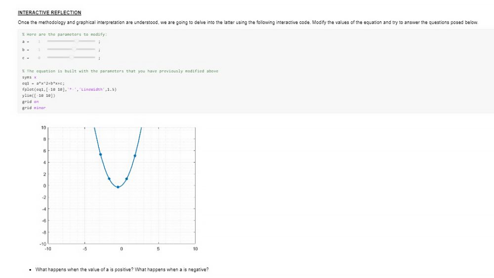 Live script, built with MATLAB Live Editor, used to teach mathematics concepts.