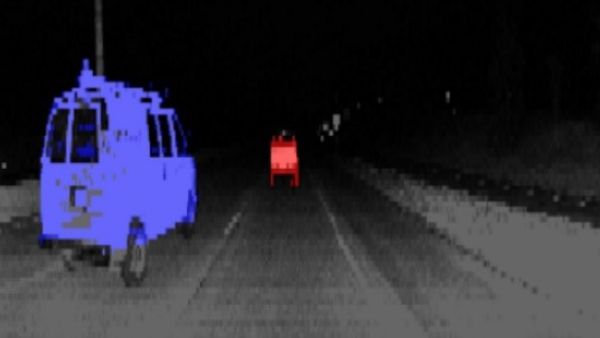 Ego view of a point cloud with a truck and car labeled.