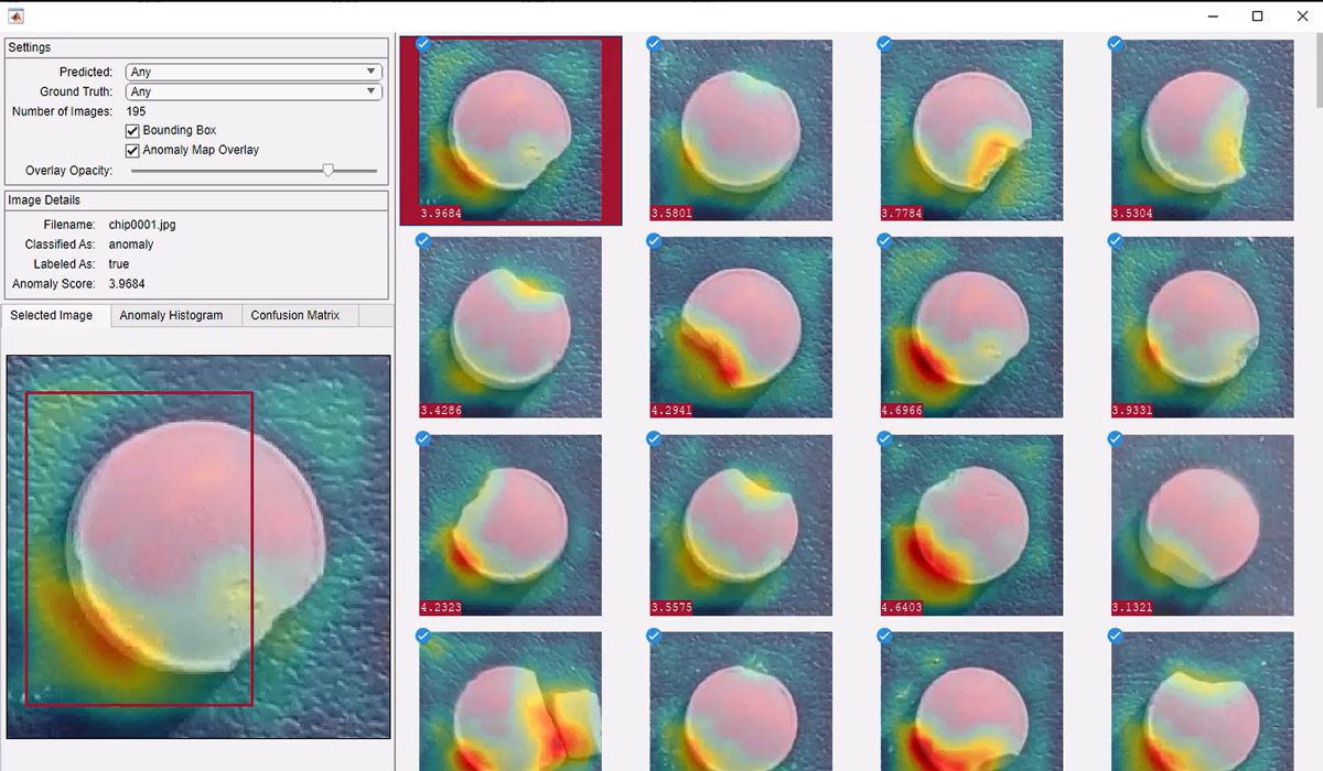 Screenshot of the viewAnomalyDetectionResults function that helps people understand and use AI models in visual inspection.