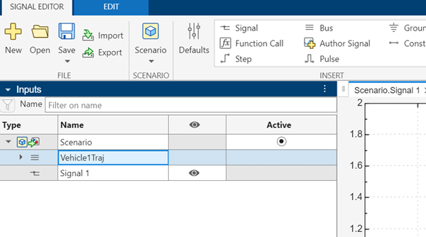 Vehicle1Traj reference signals added to Signal Editor tool