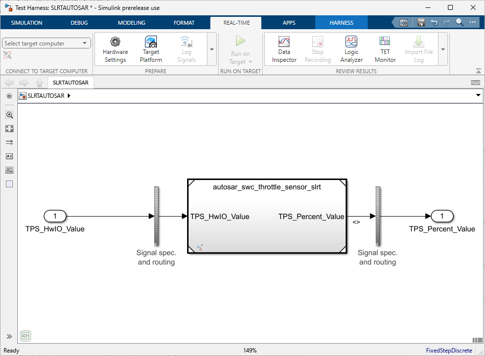 Test harness for Simulink Real-Time compliant AUTOSAR model.