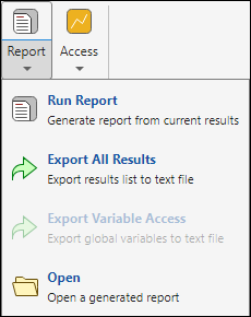 Export All Results and Export Variable Access options in Report menu of Polyspace