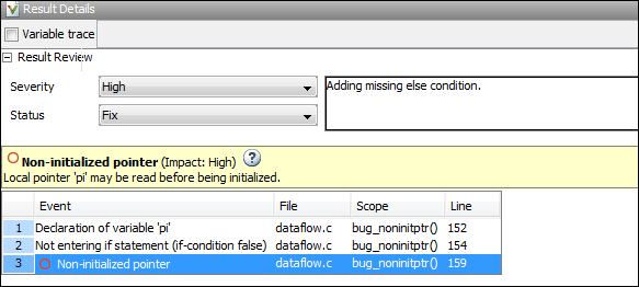 Example of set Severity and Status fields