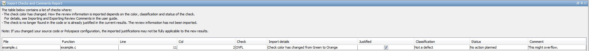 Import Checks and Comments Report window