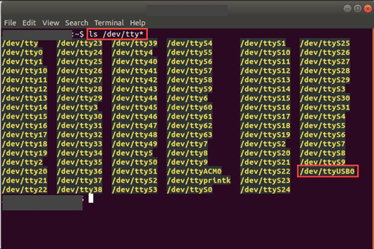 Screenshot showing terminal window output of all /dev/tty* devices