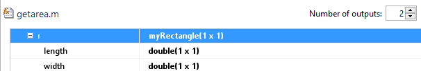 App window, showing the inferred types and sizes of the length and width properties of the myRectangle object
