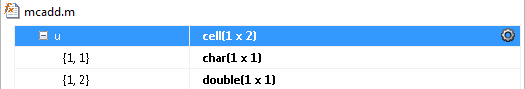 App window, showing the types and sizes of elements in a heterogeneous cell array