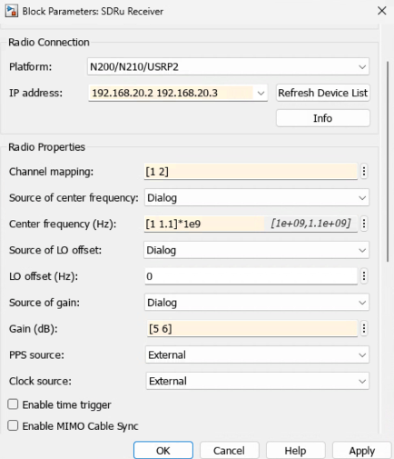 SDRu receiver block with multiple channel configurations