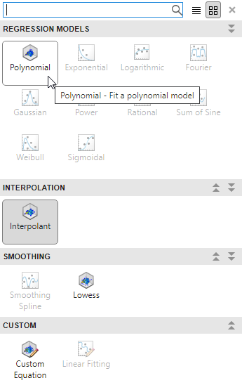 Fit type gallery, listing available three-dimensional model types