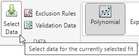 Select Fitting Data with table variable selections