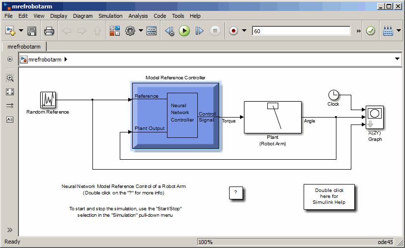 Screenshot of mrefrobotarm Simulink model