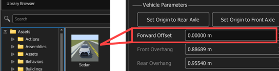 Attributes for the Sedan asset with Forward Offset property highlighted