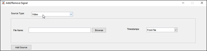 Add/Remove Signal dialog box configured to load videos with timestamps