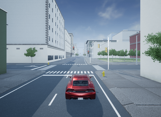 US city block scene in 3D environment