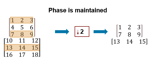 Input matrices on left. Downsample block in the middle. Output frames on right with phase continuity maintained.