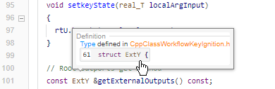 View of the traceability dialog box displaying the ExtY structure