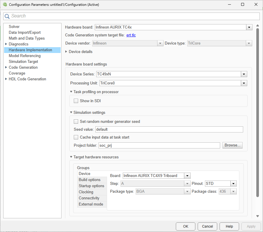 Configuration Parameters window of TC4x
