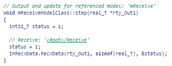 Example code that shows how the receive referenced model invokes the service function