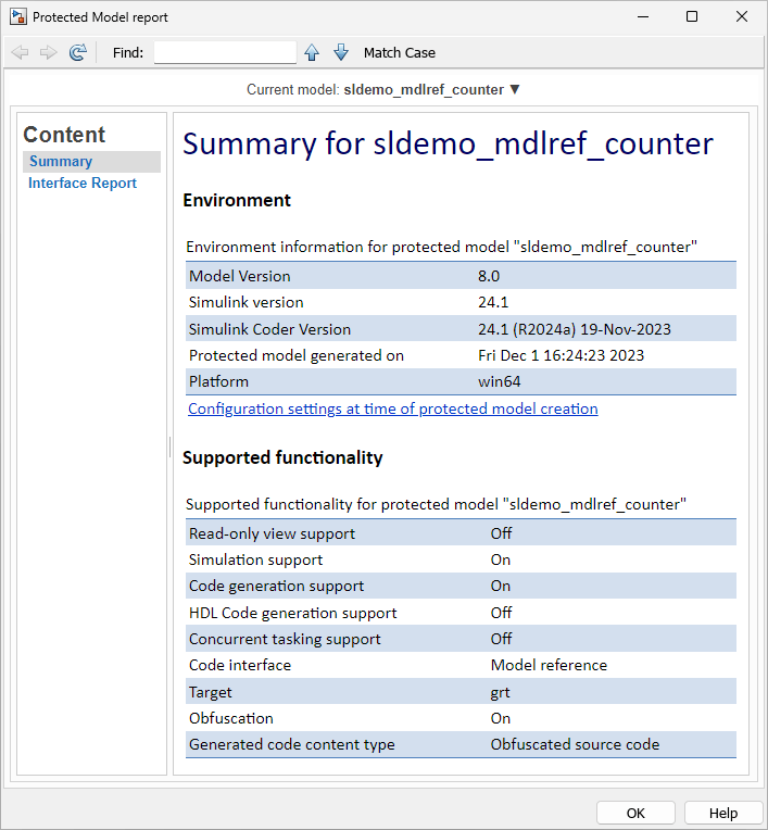 Protected model report for sldemo_mdlref_counter