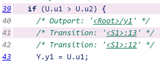 Generated code with two lines for the transition highlighted.