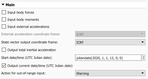 Spacecraft Dynamics main tab