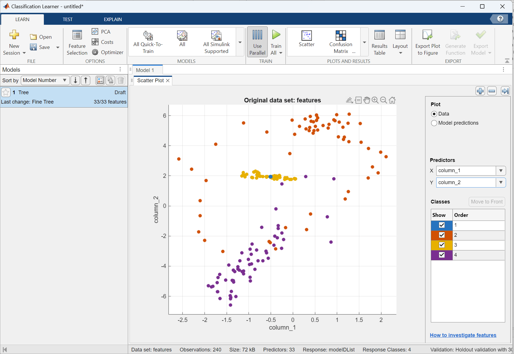 Figure shows the Classification Learner App.