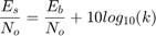 $$\frac{E_s}{N_o} = \frac{E_b}{N_o} + 10log_{10}(k)$$