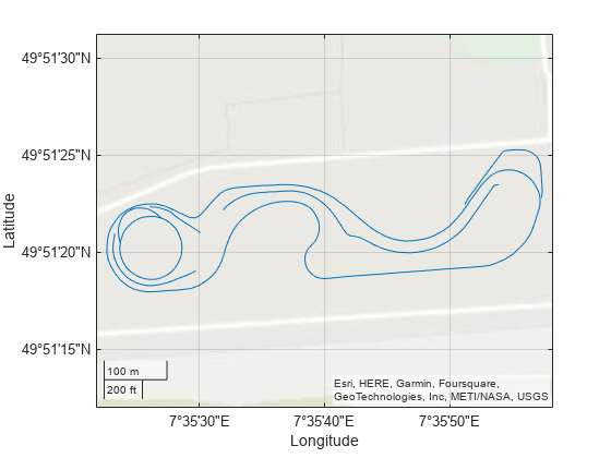 Figure contains an axes object with type geoaxes. The geoaxes object contains an object of type line.