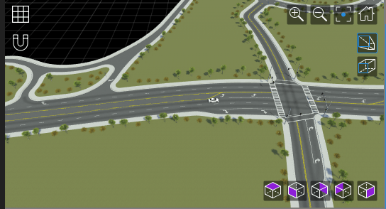 Sedan approaching the traffic signal as seen from an overhead view.