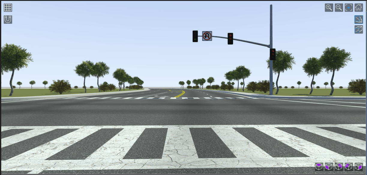 Traffic signal light is red, as seen in the 'front' camera view.