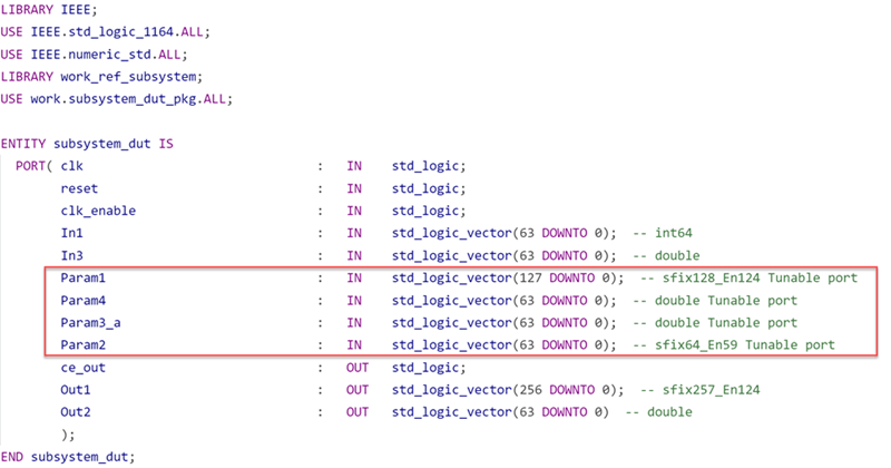 Code snippet for hdlcoder_tunable_parameter/subsystem_dut