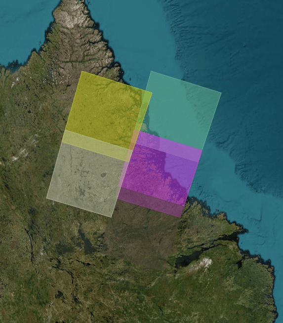 Four image regions in an aerial image of Canada that are stitched in this example.