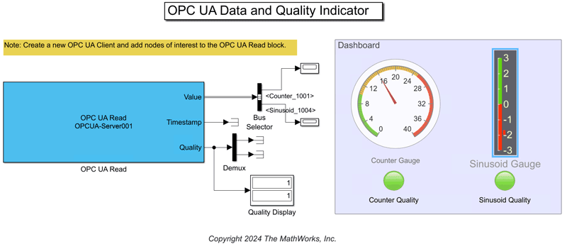 Monitor Data Value and Quality of OPC UA Nodes in Simulink