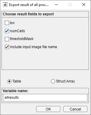 Export result dialog box