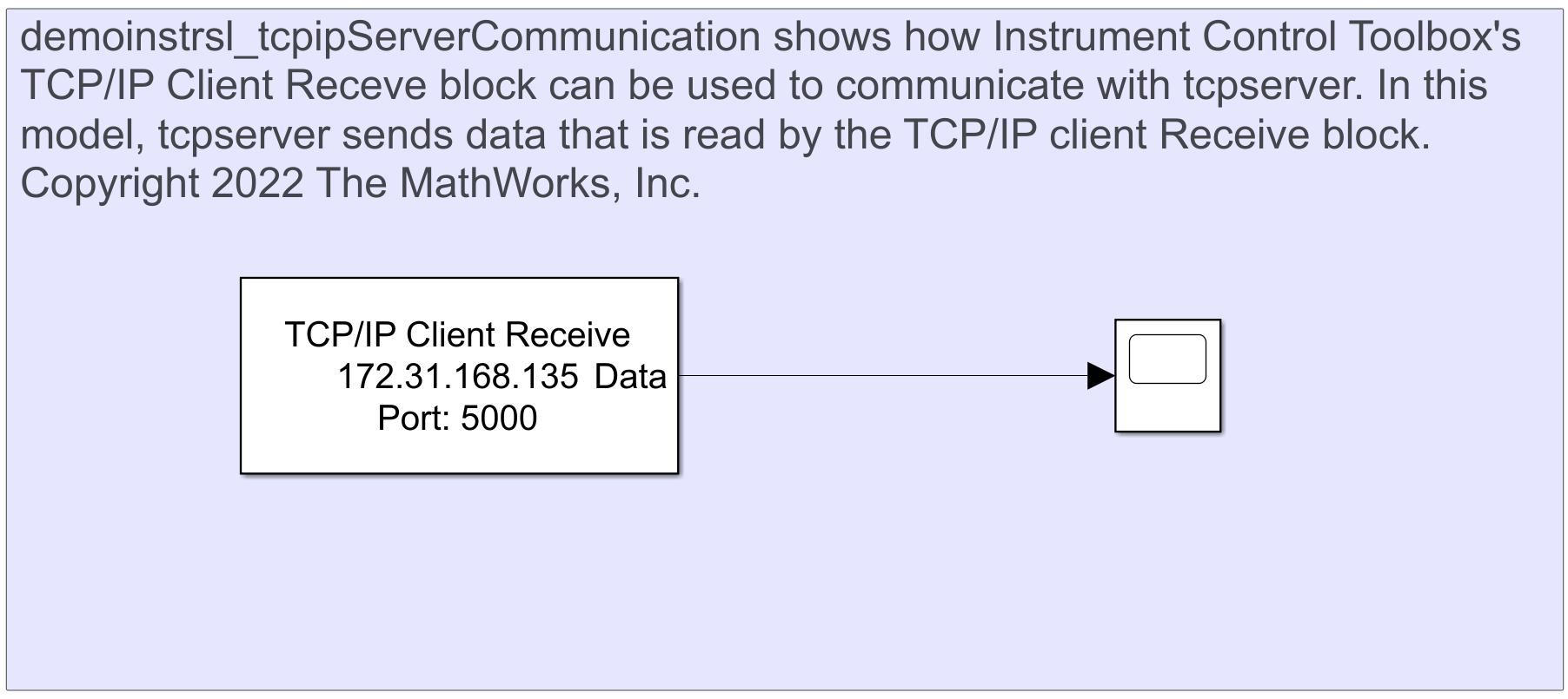 Communicate Between TCP/IP Client Receive Block and TCP/IP Server in MATLAB